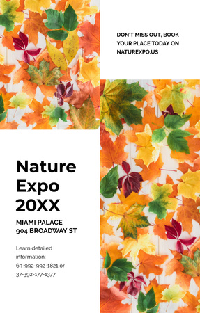 Nature Expo Announcement with Colorful Autumn Leaves Invitation 4.6x7.2in Design Template