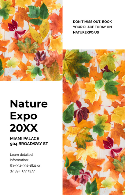 Platilla de diseño Nature Expo Announcement with Colorful Autumn Leaves Invitation 4.6x7.2in