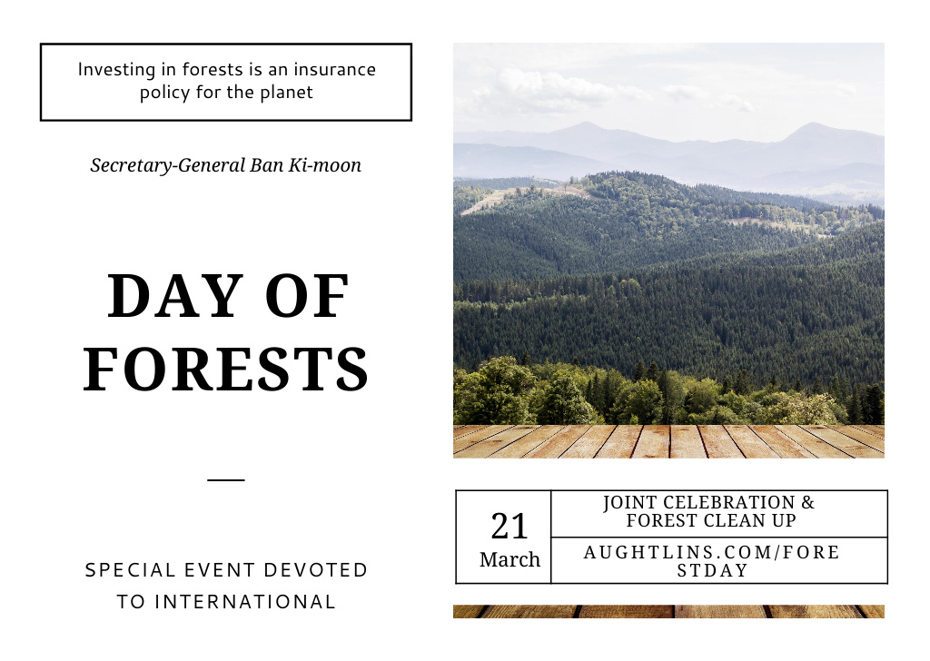 Template di design International Day of Forests Event Scenic Mountains Postcard