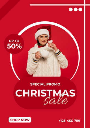 Woman on Christmas Fashion Sale Red Poster Design Template