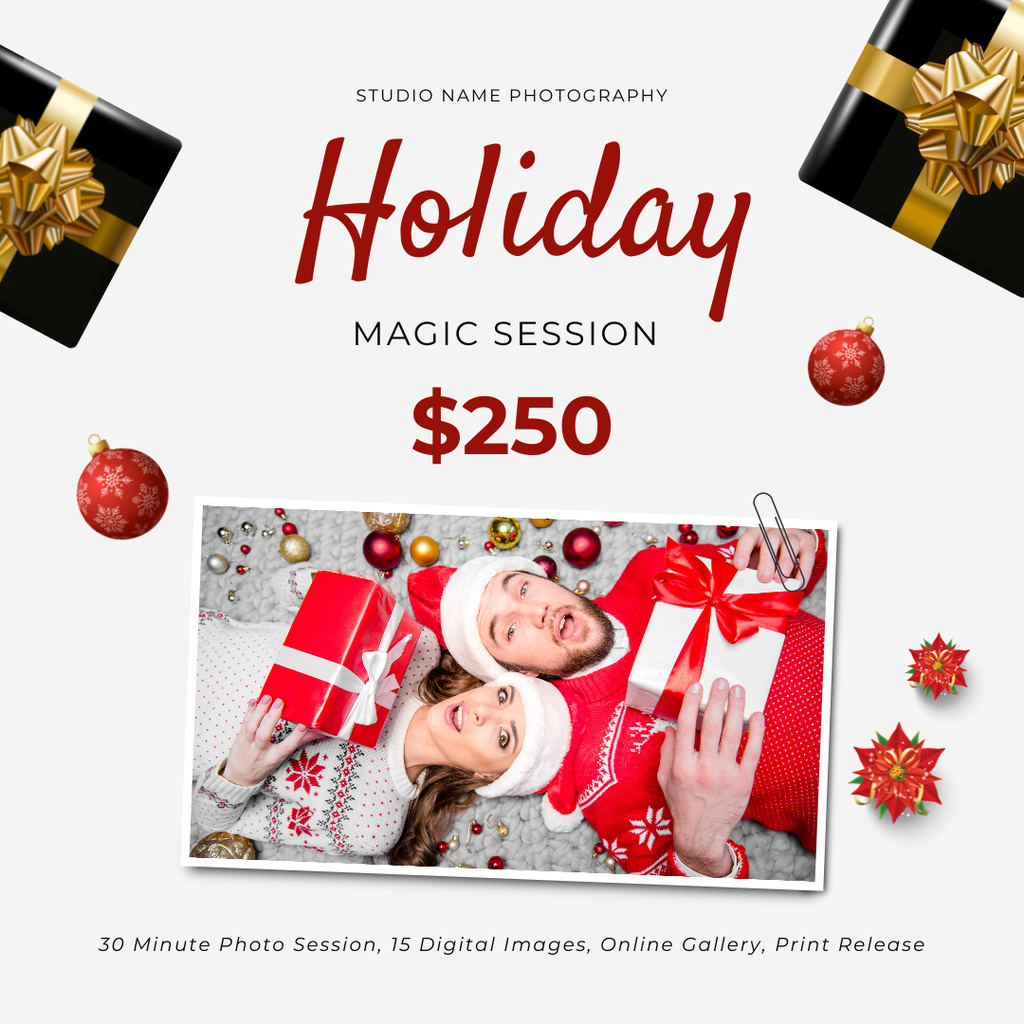 Photo of Funny Couple with Christmas Gifts Instagram Design Template