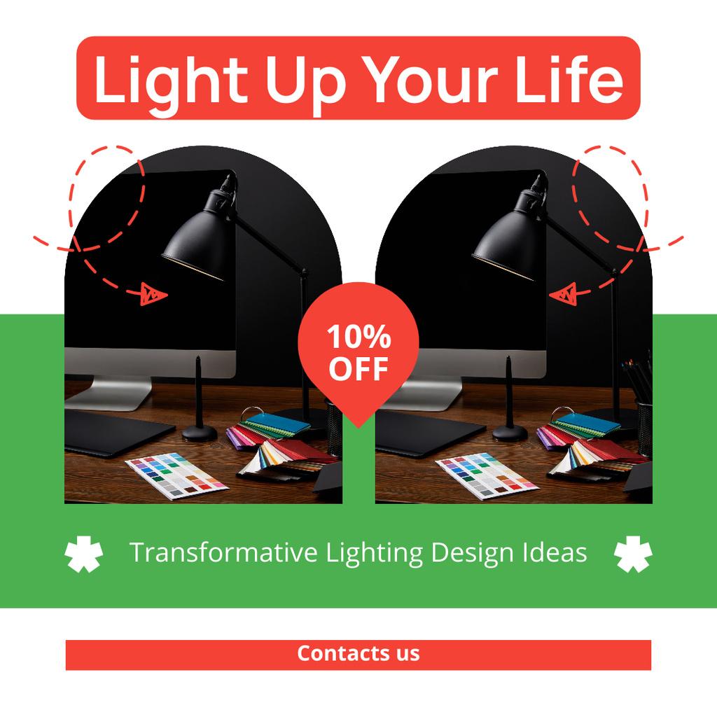 Transformative Lighting Ideas Ad with Lamp on Desk Instagram AD Tasarım Şablonu