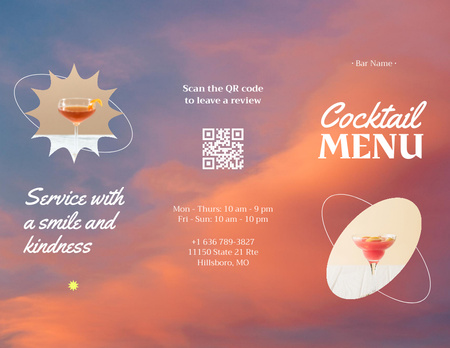 Oznámení světlého koktejlového menu Menu 11x8.5in Tri-Fold Šablona návrhu