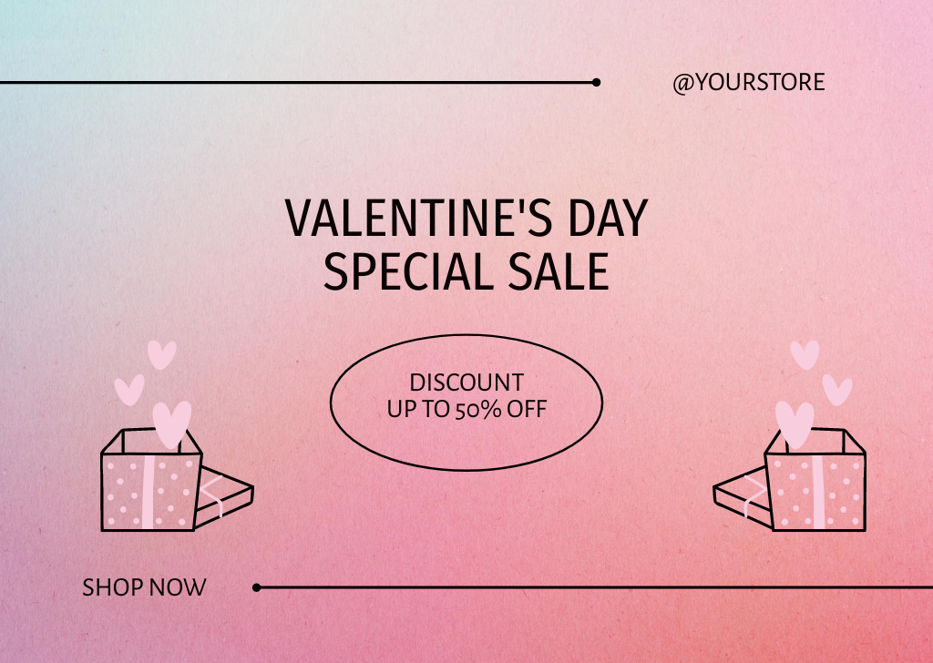 Valentine's Day Special Discounts Announcement In Gradient Card Πρότυπο σχεδίασης