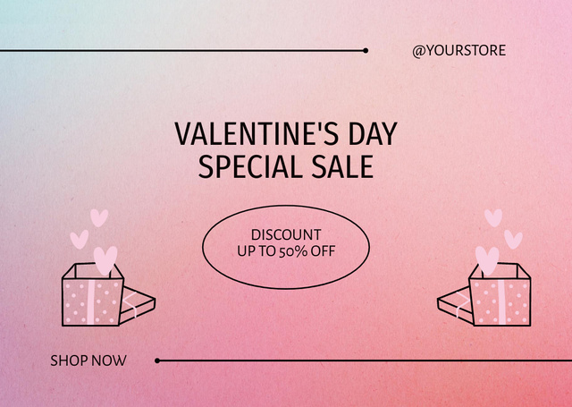Valentine's Day Special Discounts Announcement In Gradient Card Πρότυπο σχεδίασης