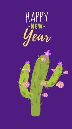 Designvorlage New Year Greeting with Funny Decorated Cactus für Instagram Video Story