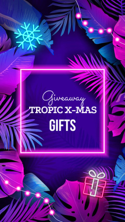 Plantilla de diseño de sorteo de navidad tropical en neon Instagram Story 