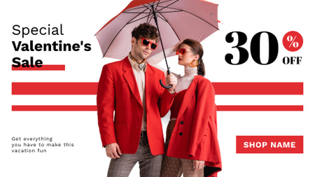 Ystävänpäivä-ale tyylikkään parin kanssa punaisella sateenvarjolla FB event cover Design Template