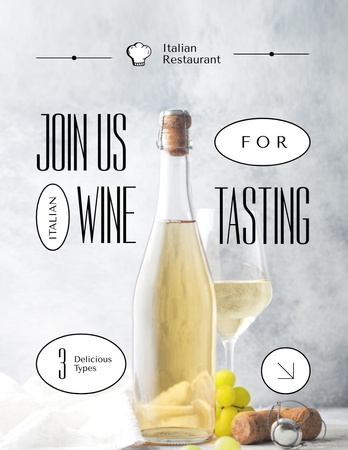 Plantilla de diseño de Wine Tasting Announcement with Bottle and Grapes Flyer 8.5x11in 