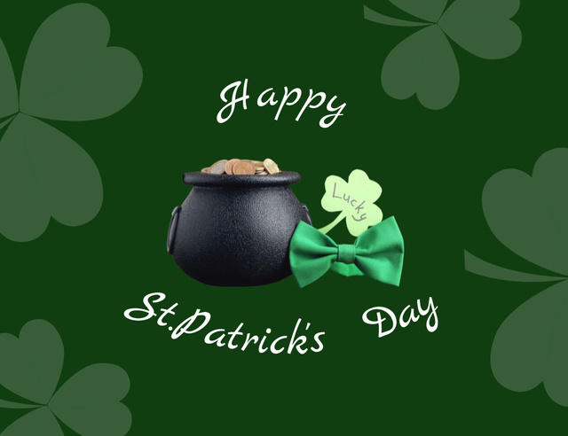 Wishes of Luck and Fortune for St. Patrick's Day Thank You Card 5.5x4in Horizontal Design Template