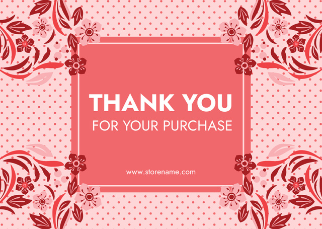 Thank You Message with Frame and Abstract Flowers in Red Card Design Template