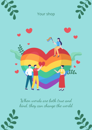 LGBT People with Rainbow Heart Postcard A6 Vertical Design Template