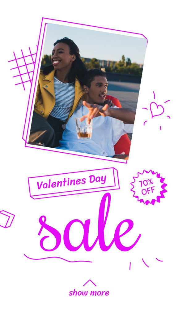 Valentine's Day Holiday Sale with Asian Couple Instagram Story Design Template