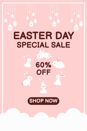 Easter Offer with Cute White Rabbits Pinterest Design Template