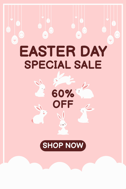 Easter Offer with Cute White Rabbits Pinterestデザインテンプレート