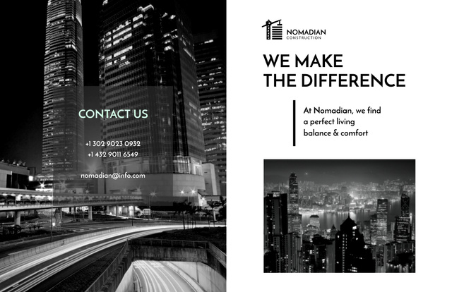 Skilled Construction Company Ad with Modern Megapolis Brochure 11x17in Bi-fold Design Template