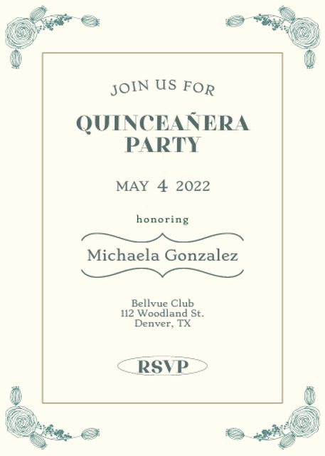 Plantilla de diseño de Celebration Invitation Quinceañera in Frame Invitation 