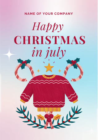 Joyful Christmas in July Greeting With Sweater Illustration Flyer A7 Πρότυπο σχεδίασης