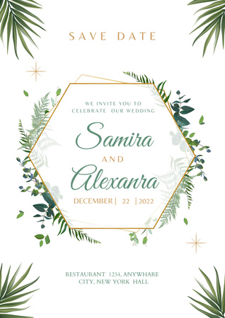 Wedding Celebration Announcement with Twigs Poster Design Template
