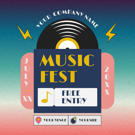 Ücretsiz Girişli Müzik Festivali Reklamı Instagram Tasarım Şablonu