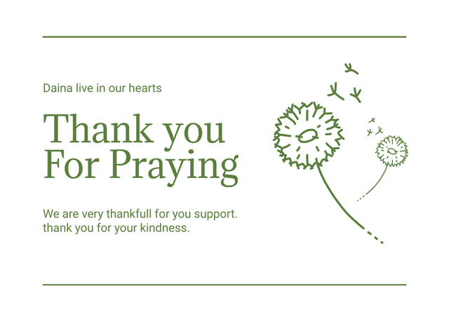 Sympathy Thank you Messages with Dandelions Card Design Template