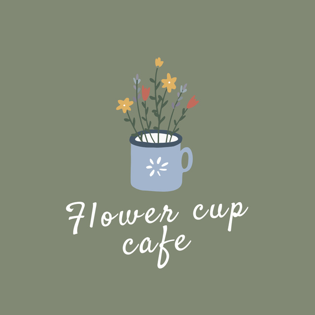 Flower Cafe Emblem Logo Design Template