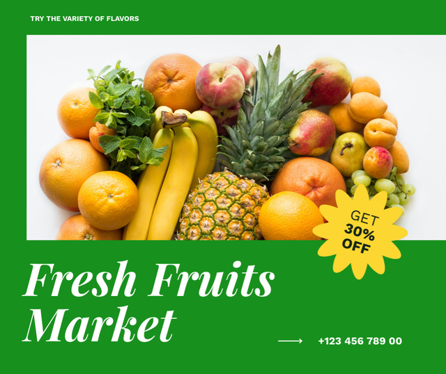 Ontwerpsjabloon van Facebook van Discount on Fresh Delicious Fruits