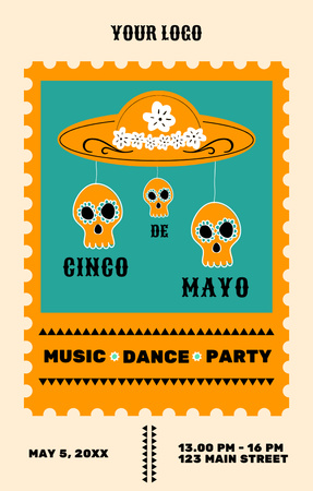 Celebration Announcement Cinco de Mayo with Skulls Invitation 4.6x7.2in Design Template
