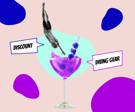 Modèle de visuel illustration drôle de sportif sautant dans un cocktail d'été - Large Rectangle
