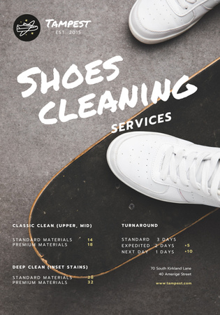 Shoes Cleaning Services Ad with Sportsman on Skateboard Poster 28x40in Design Template