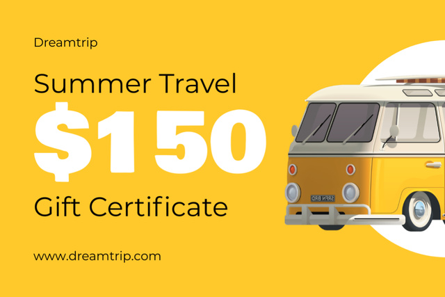 Plantilla de diseño de Summer Travel Offer on Yellow Gift Certificate 