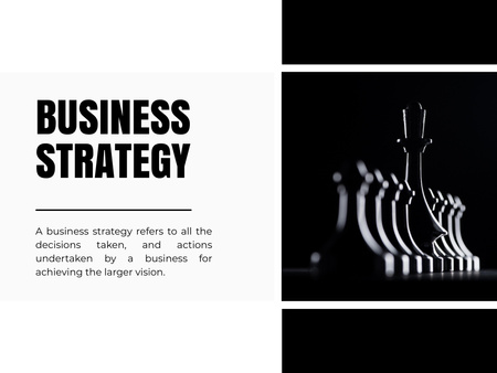 Plantilla de diseño de Figuras de ajedrez y descripción de la estrategia empresarial en blanco Presentation 
