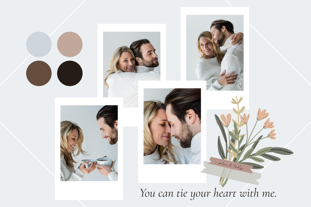 Pastel Collage with Young Beautiful Couple for Valentine's Day Mood Board Πρότυπο σχεδίασης