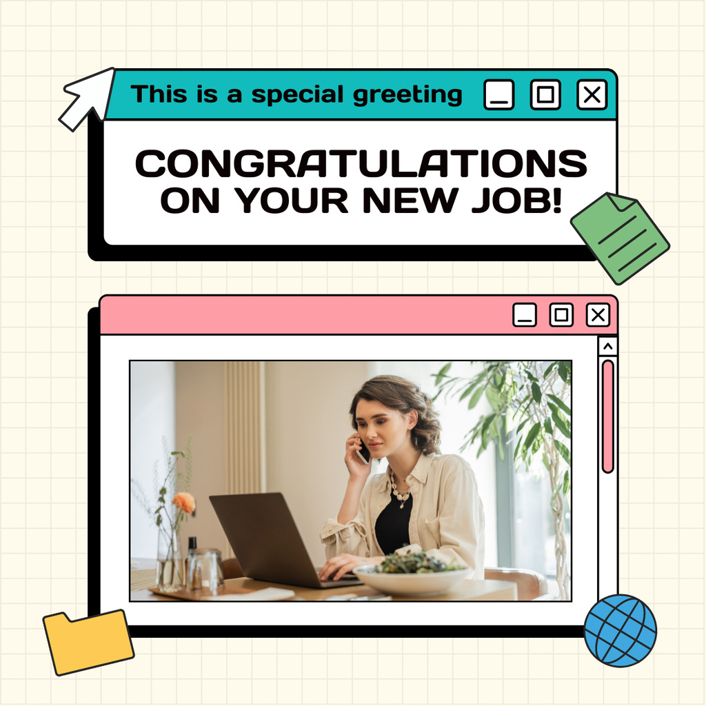 Greetings on New Office Work for Woman LinkedIn post Design Template