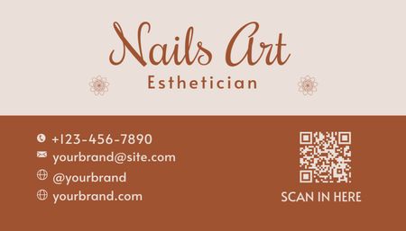 Plantilla de diseño de Anuncio de salón de belleza con manicurista aplicando esmalte de uñas Business Card US 