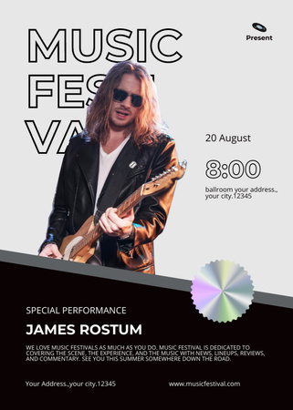 Music Festival Announcement with Rock Musician Flayer tervezősablon