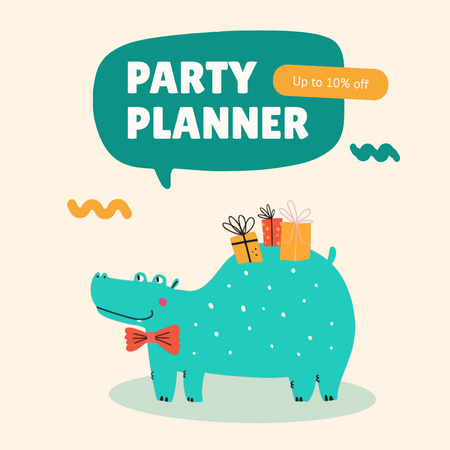 Party Event Planning Services with Cute Cartoon Animated Post Design Template