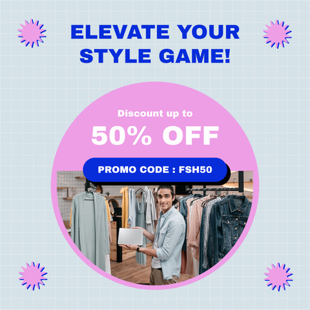 Fashion Sale with Man in Store Instagram Design Template