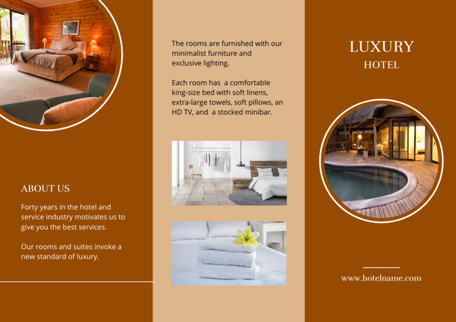 Luxury Hotel with Pool and Designed Rooms Brochure Din Large Z-foldデザインテンプレート