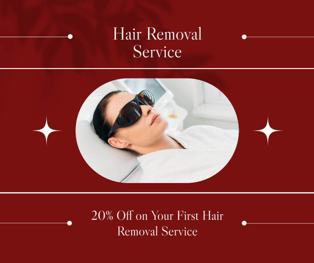 Offer Discounts for First Visit Hair Removal on Red Facebook Modelo de Design