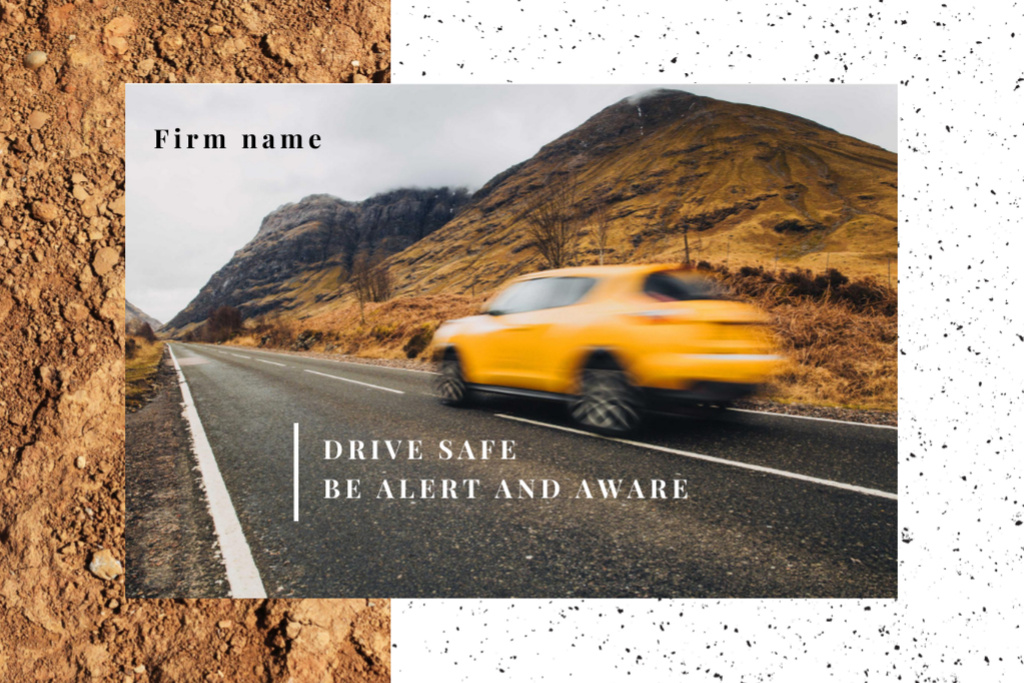 Modern Fast Car On Road With Safety Tip And Mountains Postcard 4x6inデザインテンプレート