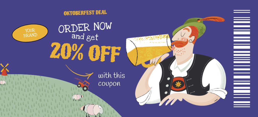 Man drinking Oktoberfest Beer Coupon 3.75x8.25in Design Template