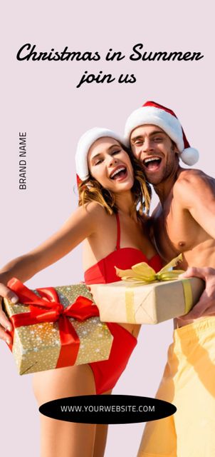 Plantilla de diseño de Christmas in Summer with Happy Couple and Gifts Flyer DIN Large 