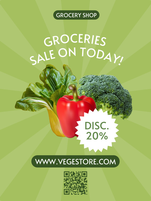 Broccoli And Pepper Groceries Sale Offer Poster US Design Template