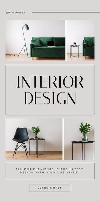 Interior Design with Furniture and Accessories Grey and Green Graphic Πρότυπο σχεδίασης