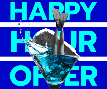 Funny Illustration of Woman diving into Cocktail Medium Rectangle Design Template