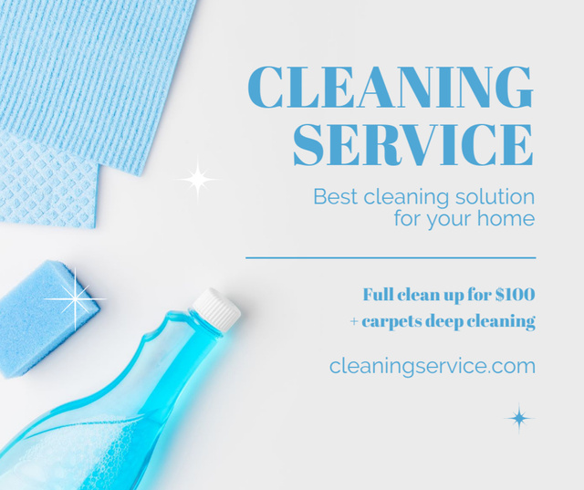 Top-notch Cleaning Services Offer With Sponge And Detergent Facebook Tasarım Şablonu