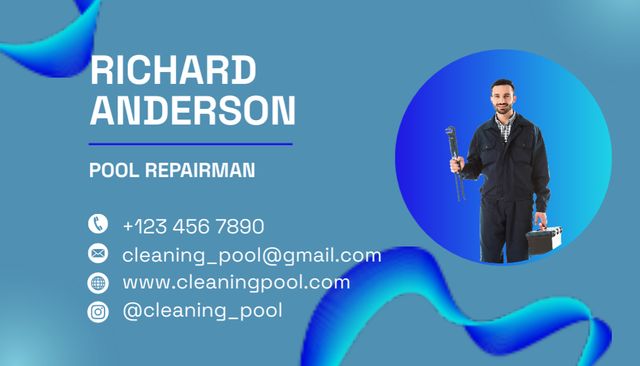 Swimming Pool Repairman's Service Business Card USデザインテンプレート