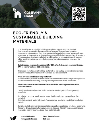 Plantilla de diseño de Oferta de empresa de materiales de construcción sostenibles y ecológicos Letterhead 8.5x11in 
