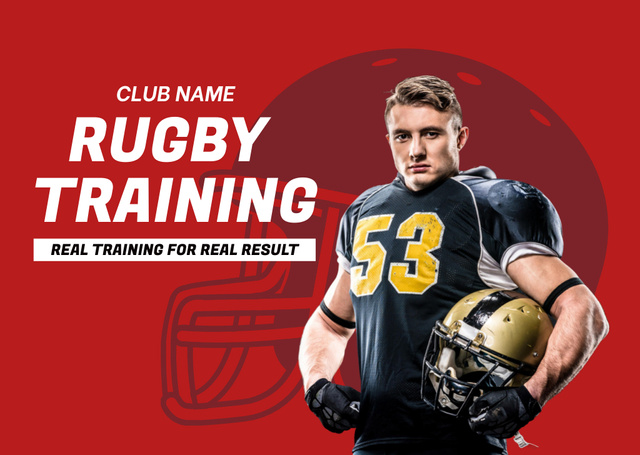 Rugby Training Advertising with Confident Coach Postcard – шаблон для дизайну